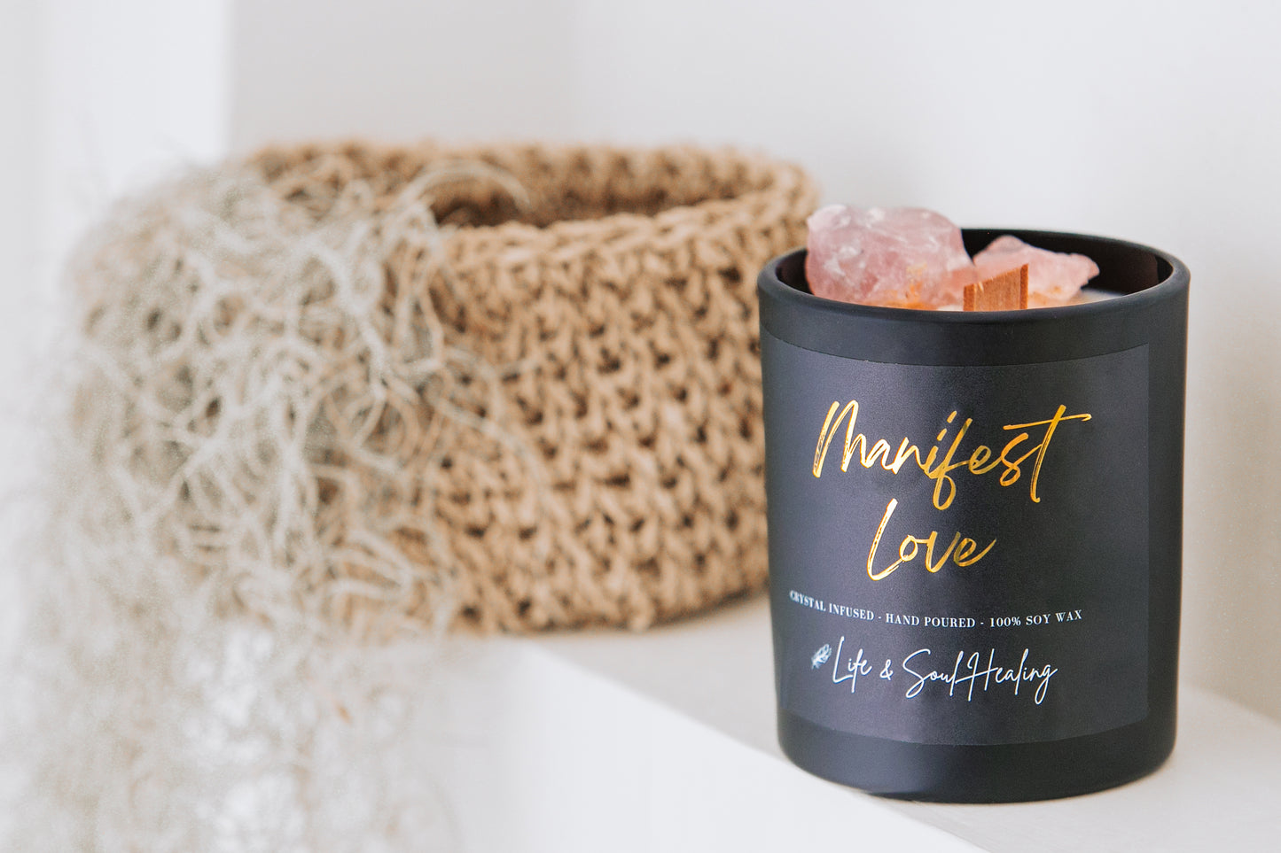 Manifest Love – Crystal Intention Candle for Heart Connection