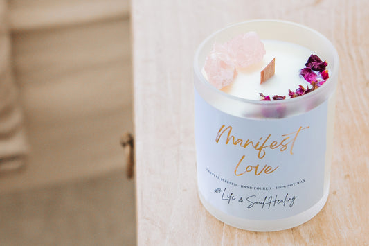 Manifest Love – Crystal Intention Candle for Heart Connection